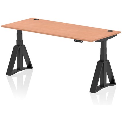 Air 1800mm Height Adjustable Cable Port Desk, Black Leg with Piste Foot, Beech