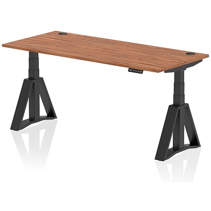 Air 1800mm Height Adjustable Cable Port Desk, Black Leg with Piste Foot, Walnut