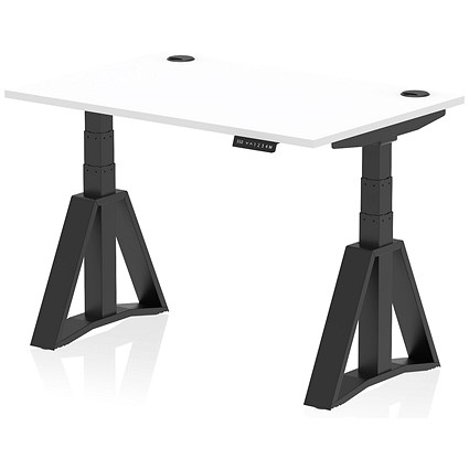 Air 1200mm Height Adjustable Cable Port Desk, Black Leg with Piste Foot, White