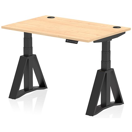 Air 1200mm Height Adjustable Cable Port Desk, Black Leg with Piste Foot, Maple