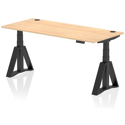 Air 1800mm Height Adjustable Cable Port Desk, Black Leg with Piste Foot, Maple