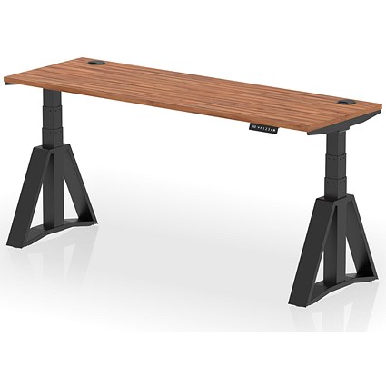 Air 1800mm Slim Height Adjustable Cable Ports Desk, Black Leg with Piste Foot, Walnut