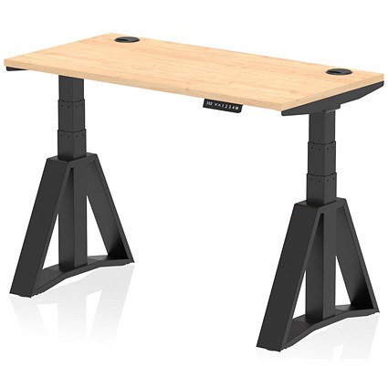 Air 1200mm Slim Height Adjustable Cable Ports Desk, Black Leg with Piste Foot, Maple