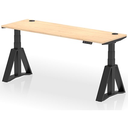 Air 1800mm Slim Height Adjustable Cable Ports Desk, Black Leg with Piste Foot, Maple
