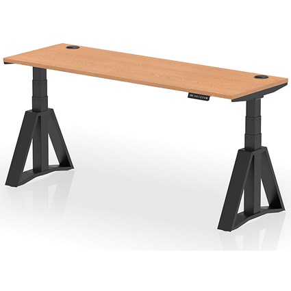 Air 1800mm Slim Height Adjustable Cable Ports Desk, Black Leg with Piste Foot, Oak Air 1800mm Slim Height Adjustable Cable Ports Desk, Black Leg with Piste Foot, Oak
