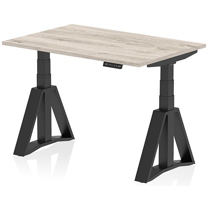Air 1200mm Height Adjustable Desk, Black Leg with Piste Foot, Grey Oak