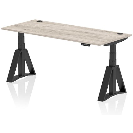 Air 1800mm Height Adjustable Cable Port Desk, Black Leg with Piste Foot, Grey Oak