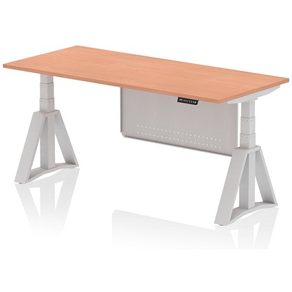 Air Modesty 1800mm Height Adjustable Desk, Silver Leg with Piste Foot and Modesty Panel, Beech Air Modesty 1800mm Height Adjustable Desk, Silver Leg with Piste Foot and Modesty Panel, Beech