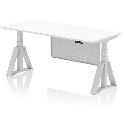 Air Modesty 1800mm Height Adjustable Desk, Silver Leg with Piste Foot and Modesty Panel, White Air Modesty 1800mm Height Adjustable Desk, Silver Leg with Piste Foot and Modesty Panel, White