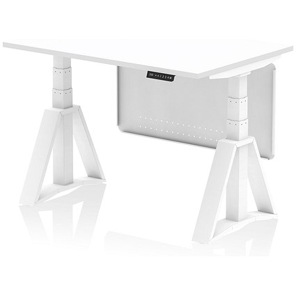 Air Modesty 1200mm Height Adjustable Desk, White Leg with Piste Foot and Modesty Panel, White