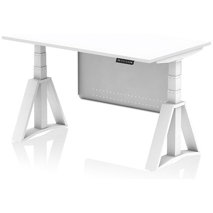 Air Modesty 1400mm Height Adjustable Desk, White Leg with Piste Foot and Modesty Panel, White