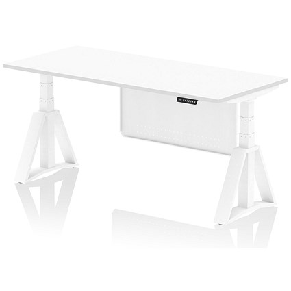 Air Modesty 1800mm Height Adjustable Desk, White Leg with Piste Foot and Modesty Panel, White