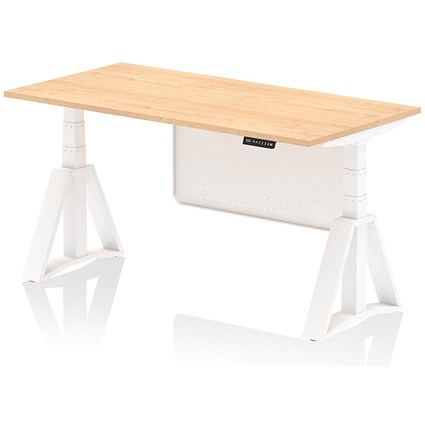 Air Modesty 1600mm Height Adjustable Desk, White Leg with Piste Foot and Modesty Panel, Maple