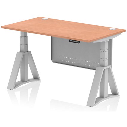 Air Modesty 1400mm Height Adjustable Cable Port Desk, Silver Leg with Piste Foot and Modesty Panel, Beech Air Modesty 1400mm Height Adjustable Cable Port Desk, Silver Leg with Piste Foot and Modesty Panel, Beech