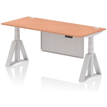 Air Modesty 1800mm Height Adjustable Cable Port Desk, Silver Leg with Piste Foot and Modesty Panel, Beech