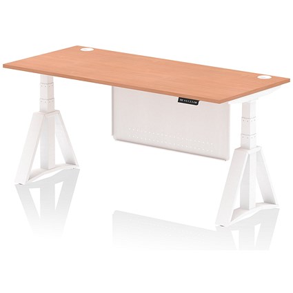 Air Modesty 1800mm Height Adjustable Cable Port Desk, White Leg with Piste Foot and Modesty Panel, Beech Air Modesty 1800mm Height Adjustable Cable Port Desk, White Leg with Piste Foot and Modesty Panel, Beech
