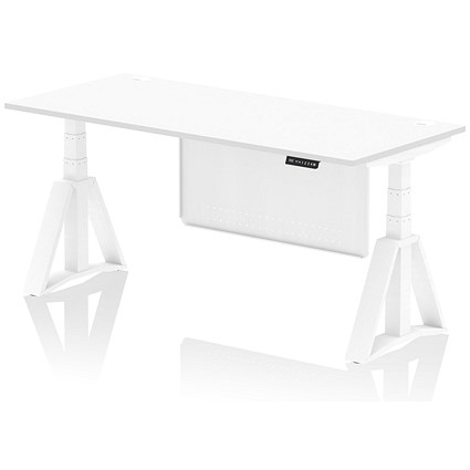 Air Modesty 1800mm Height Adjustable Cable Port Desk, White Leg with Piste Foot and Modesty Panel, White