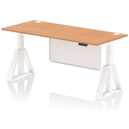Air Modesty 1800mm Height Adjustable Cable Port Desk, White Leg with Piste Foot and Modesty Panel, Oak