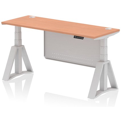 Air Modesty 1600mm Slim Height Adjustable Cable Ports Desk, Silver Leg and Modesty Panel, Beech Air Modesty 1600mm Slim Height Adjustable Cable Ports Desk, Silver Leg and Modesty Panel, Beech