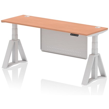 Air Modesty 1800mm Slim Height Adjustable Cable Ports Desk, Silver Leg and Modesty Panel, Beech