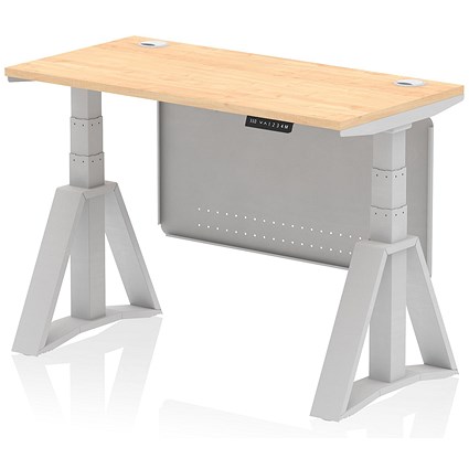 Air Modesty 1200mm Slim Height Adjustable Cable Ports Desk, Silver Leg and Modesty Panel, Maple Air Modesty 1200mm Slim Height Adjustable Cable Ports Desk, Silver Leg and Modesty Panel, Maple