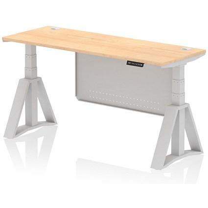 Air Modesty 1600mm Slim Height Adjustable Cable Ports Desk, Silver Leg and Modesty Panel, Maple Air Modesty 1600mm Slim Height Adjustable Cable Ports Desk, Silver Leg and Modesty Panel, Maple