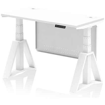 Air Modesty 1200mm Slim Height Adjustable Cable Ports Desk, White Leg and Modesty Panel, White