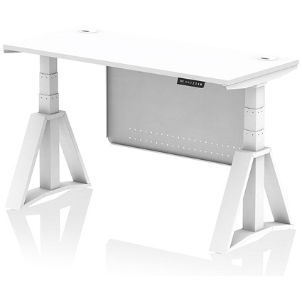 Air Modesty 1400mm Slim Height Adjustable Cable Ports Desk, White Leg and Modesty Panel, White Air Modesty 1400mm Slim Height Adjustable Cable Ports Desk, White Leg and Modesty Panel, White