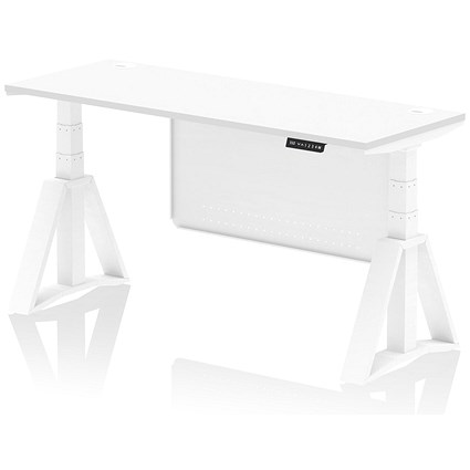 Air Modesty 1600mm Slim Height Adjustable Cable Ports Desk, White Leg and Modesty Panel, White