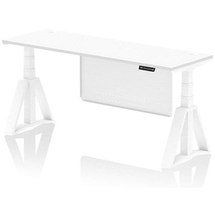 Air Modesty 1800mm Slim Height Adjustable Cable Ports Desk, White Leg and Modesty Panel, White