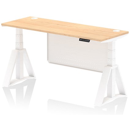 Air Modesty 1600mm Slim Height Adjustable Cable Ports Desk, White Leg and Modesty Panel, Maple Air Modesty 1600mm Slim Height Adjustable Cable Ports Desk, White Leg and Modesty Panel, Maple