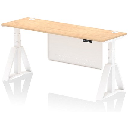Air Modesty 1800mm Slim Height Adjustable Cable Ports Desk, White Leg and Modesty Panel, Maple