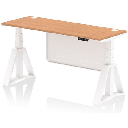 Air Modesty 1600mm Slim Height Adjustable Cable Ports Desk, White Leg and Modesty Panel, Oak Air Modesty 1600mm Slim Height Adjustable Cable Ports Desk, White Leg and Modesty Panel, Oak