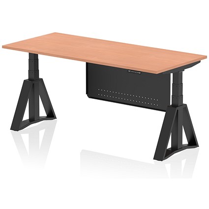 Air Modesty 1800mm Height Adjustable Desk, Black Leg with Piste Foot and Modesty Panel, Beech Air Modesty 1800mm Height Adjustable Desk, Black Leg with Piste Foot and Modesty Panel, Beech