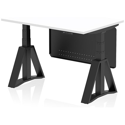 Air Modesty 1200mm Height Adjustable Desk, Black Leg with Piste Foot and Modesty Panel, White