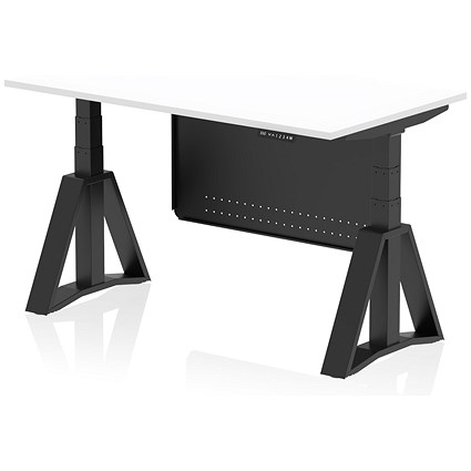 Air Modesty 1400mm Height Adjustable Desk, Black Leg with Piste Foot and Modesty Panel, White