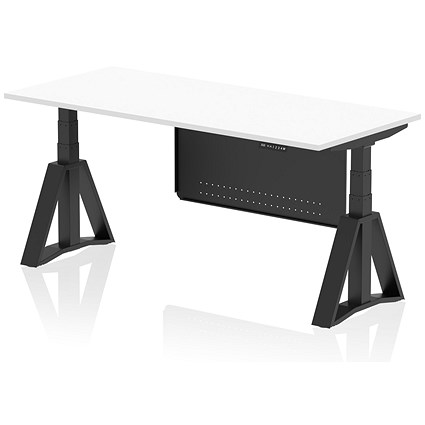 Air Modesty 1800mm Height Adjustable Desk, Black Leg with Piste Foot and Modesty Panel, White