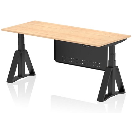 Air Modesty 1800mm Height Adjustable Desk, Black Leg with Piste Foot and Modesty Panel, Maple