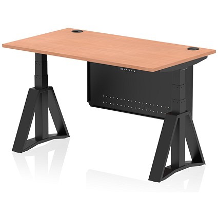 Air Modesty 1400mm Height Adjustable Cable Port Desk, Black Leg with Piste Foot and Modesty Panel, Beech Air Modesty 1400mm Height Adjustable Cable Port Desk, Black Leg with Piste Foot and Modesty Panel, Beech