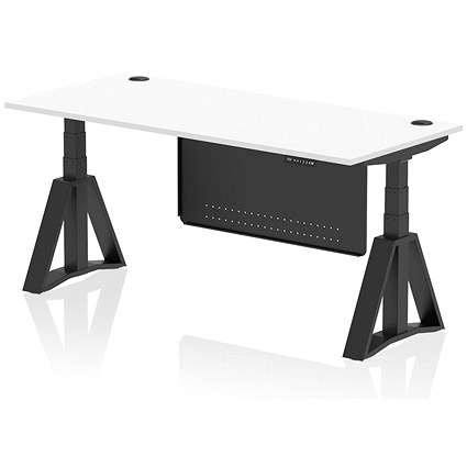 Air Modesty 1800mm Height Adjustable Cable Port Desk, Black Leg with Piste Foot and Modesty Panel, White Air Modesty 1800mm Height Adjustable Cable Port Desk, Black Leg with Piste Foot and Modesty Panel, White