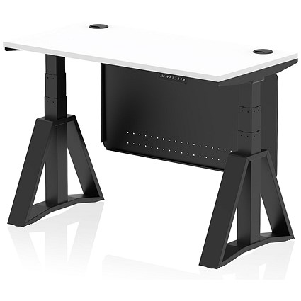 Air Modesty 1200mm Slim Height Adjustable Cable Ports Desk, Black Leg and Modesty Panel, White