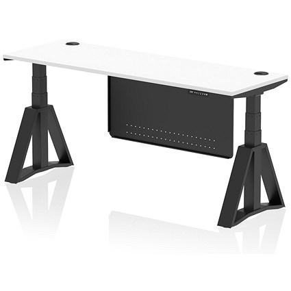 Air Modesty 1800mm Slim Height Adjustable Cable Ports Desk, Black Leg and Modesty Panel, White