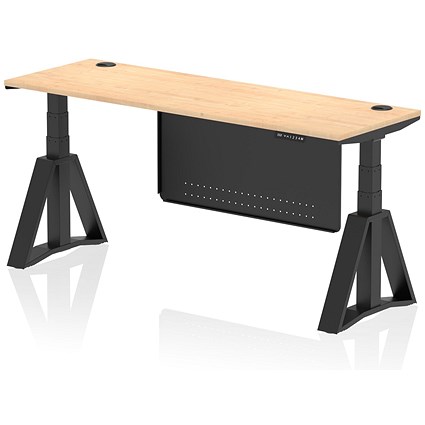 Air Modesty 1800mm Slim Height Adjustable Cable Ports Desk, Black Leg and Modesty Panel, Maple