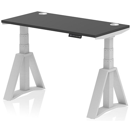 Air 1200mm Slim Height Adjustable Cable Ports Desk, Silver Leg with Piste Foot, Black Air 1200mm Slim Height Adjustable Cable Ports Desk, Silver Leg with Piste Foot, Black