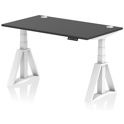 Air 1400mm Height Adjustable Cable Port Desk, White Leg with Piste Foot, Black Air 1400mm Height Adjustable Cable Port Desk, White Leg with Piste Foot, Black