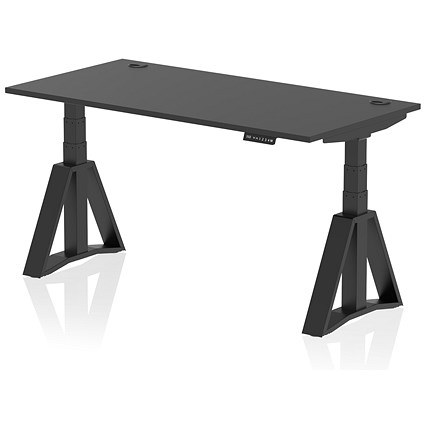 Air 1600mm Height Adjustable Cable Ports Desk, Black Leg with Piste Foot, Black