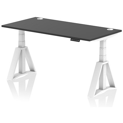 Air 1600mm Height Adjustable Cable Ports Desk, White Leg with Piste Foot, Black