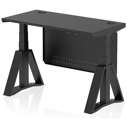 Air Modesty 1200mm Slim Height Adjustable Cable Ports Desk, Black Leg and Modesty Panel, Black
