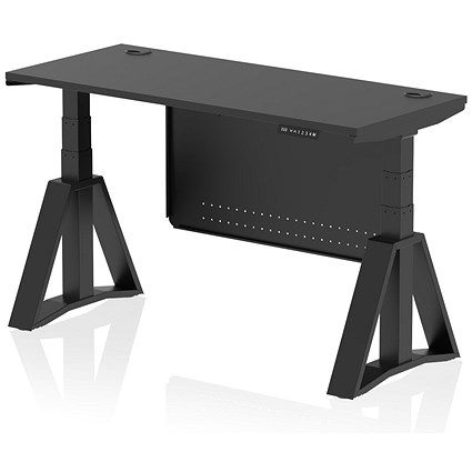 Air Modesty 1400mm Slim Height Adjustable Cable Ports Desk, Black Leg and Modesty Panel, Black