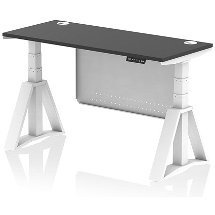 Air Modesty 1400mm Slim Height Adjustable Cable Ports Desk, White Leg and Modesty Panel, Black